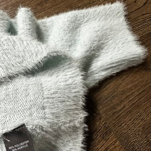 MARLED Short Sleeve Mock Neck Eyelash Sweater Pale Baby Blue Size XL - Picture 6 of 7